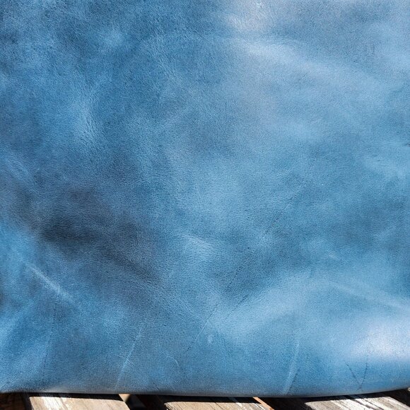 Portland Leather Limited Edition Leather Tote Bag Medium Zipper Aqua Brown Strap - Picture 4 of 12